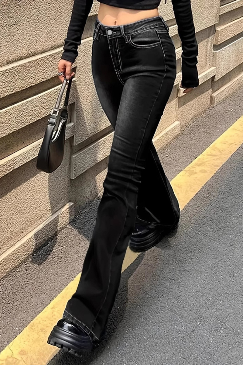 Casual Bleach Wash Micro Flare Leg Jeans
