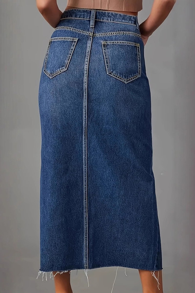Casual High Waisted Split Hem Denim Skirts