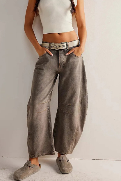 Casual Low Rise Wide Leg Relaxed Wash Jeans