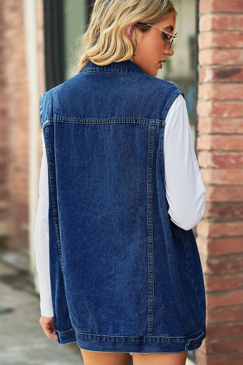 Vintage Bleach Wash Loose Fit Denim Vest Coat