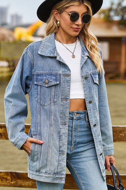 Casual Loose Fit Inside Patch Pocket Denim Jacket