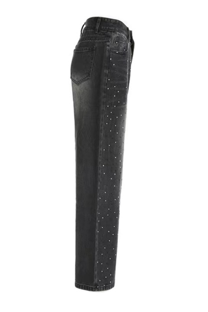 Vintage Hotfix Rhinestone Distressed Low Rise Wide Leg Jeans
