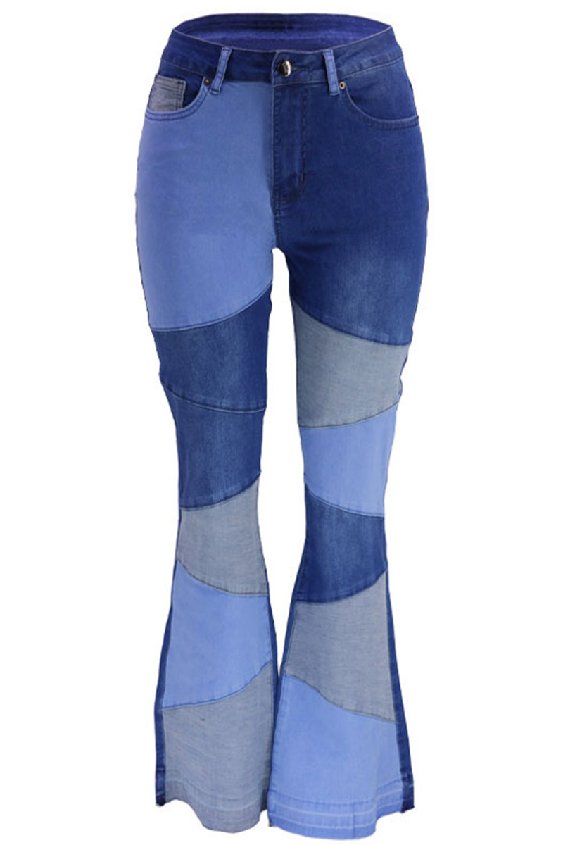 Fashion Color Block Stretch Flare Jeans