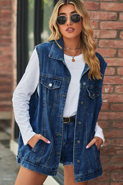 Vintage Bleach Wash Loose Fit Denim Vest Coat