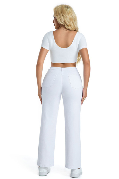 Casual Stretch Panel Raw Hem Wide Leg Jeans