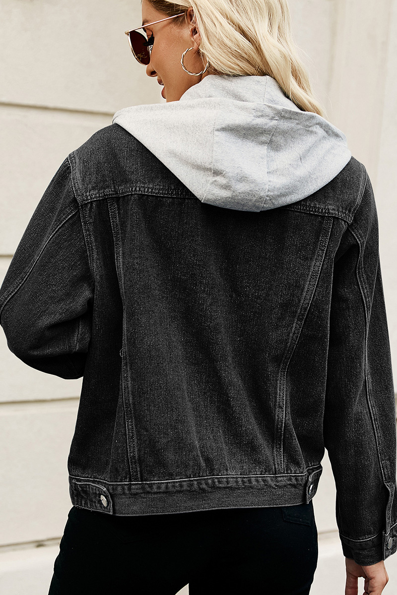 Casual Detachable Hood Short Bleach Wash Denim Jacket