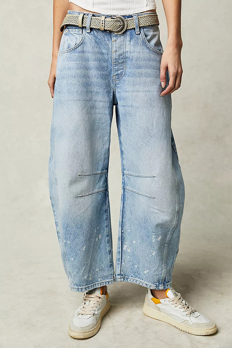 Casual Low Rise Wide Leg Relaxed Wash Jeans