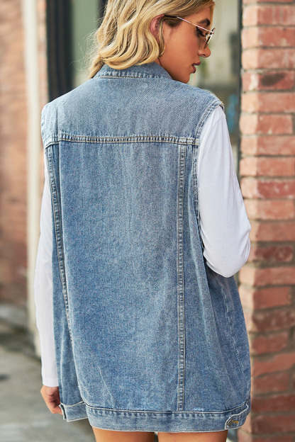 Vintage Bleach Wash Loose Fit Denim Vest Coat