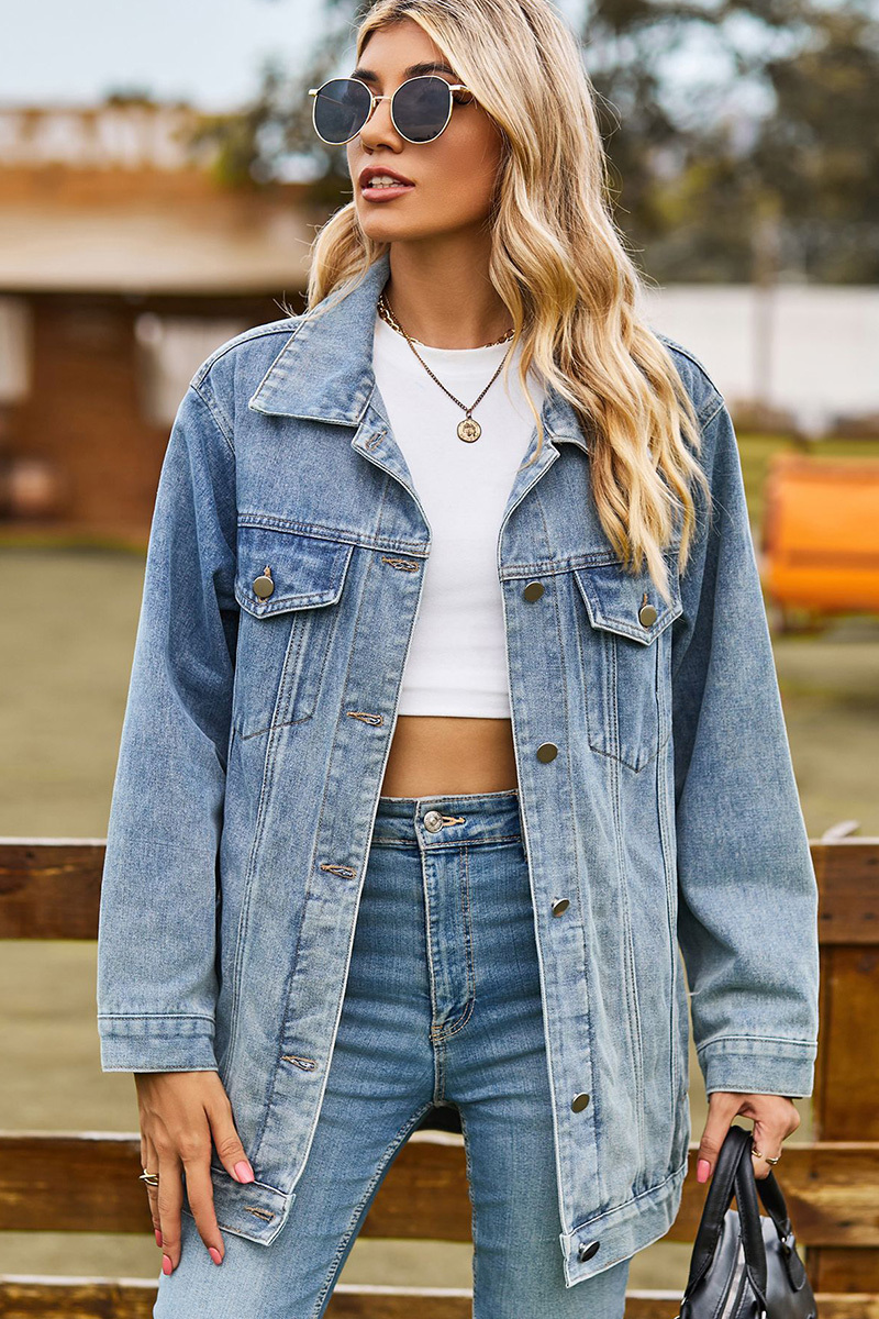 Casual Loose Fit Inside Patch Pocket Denim Jacket