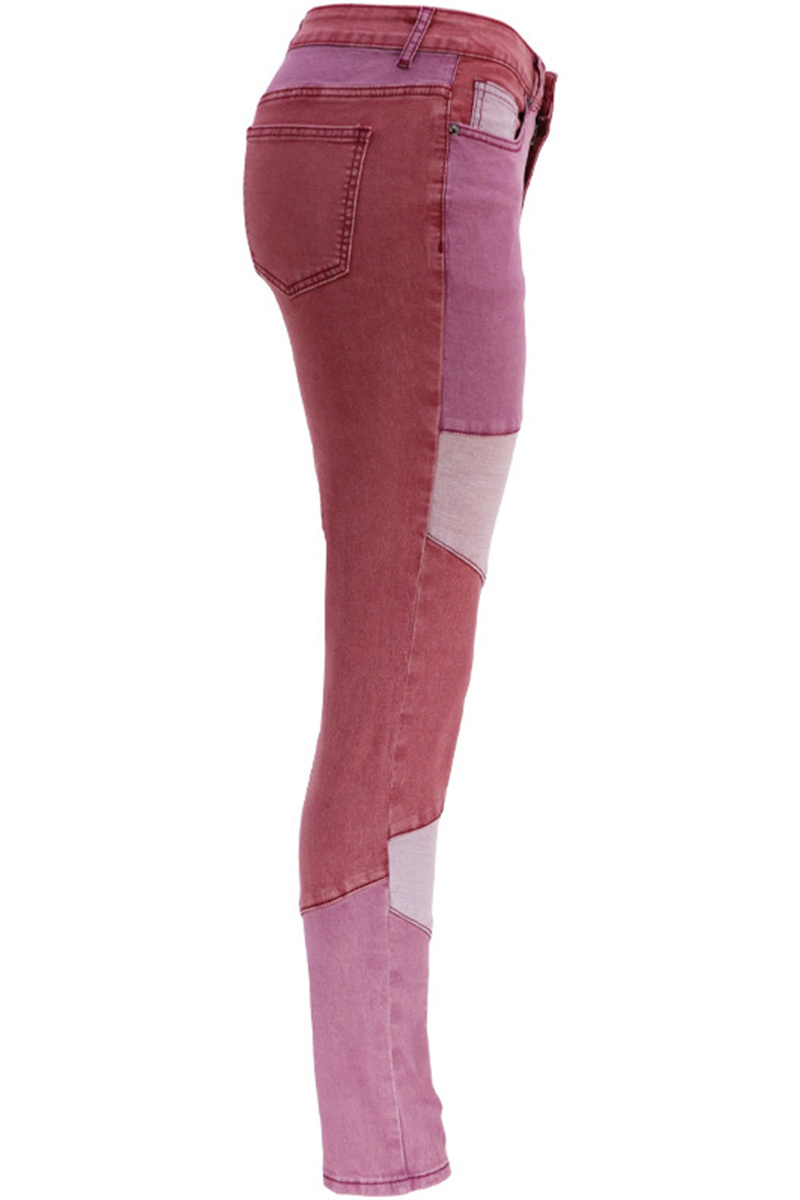 Fashion Color Block Stretch High Rise Jeans