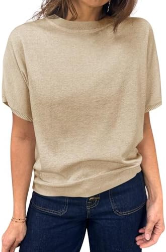 Saodimallsu Women's Short Sleeve Crew Neck Knit Pullover Sweater | Casual Basic, Crew Neck, Loose Knit Pullover, Summer Lightweight
