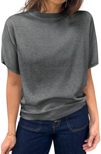 Saodimallsu Women's Short Sleeve Crew Neck Knit Pullover Sweater | Casual Basic, Crew Neck, Loose Knit Pullover, Summer Lightweight