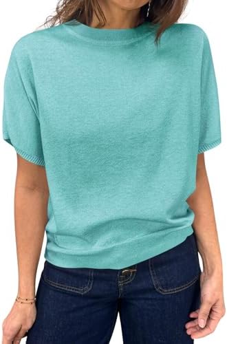 Saodimallsu Women's Short Sleeve Crew Neck Knit Pullover Sweater | Casual Basic, Crew Neck, Loose Knit Pullover, Summer Lightweight