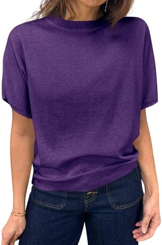 Saodimallsu Women's Short Sleeve Crew Neck Knit Pullover Sweater | Casual Basic, Crew Neck, Loose Knit Pullover, Summer Lightweight