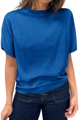 Saodimallsu Women's Short Sleeve Crew Neck Knit Pullover Sweater | Casual Basic, Crew Neck, Loose Knit Pullover, Summer Lightweight