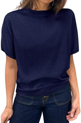 Saodimallsu Women's Short Sleeve Crew Neck Knit Pullover Sweater | Casual Basic, Crew Neck, Loose Knit Pullover, Summer Lightweight