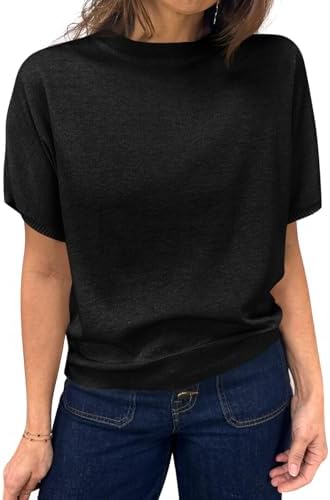 Saodimallsu Women's Short Sleeve Crew Neck Knit Pullover Sweater | Casual Basic, Crew Neck, Loose Knit Pullover, Summer Lightweight