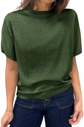 Saodimallsu Women's Short Sleeve Crew Neck Knit Pullover Sweater | Casual Basic, Crew Neck, Loose Knit Pullover, Summer Lightweight