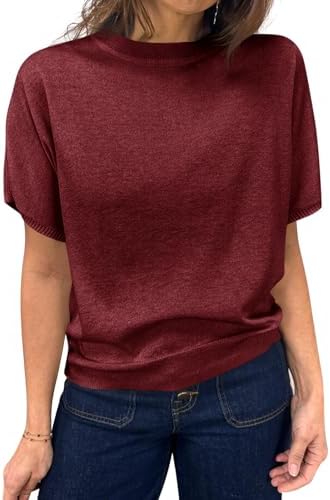 Saodimallsu Women's Short Sleeve Crew Neck Knit Pullover Sweater | Casual Basic, Crew Neck, Loose Knit Pullover, Summer Lightweight