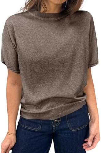 Saodimallsu Women's Short Sleeve Crew Neck Knit Pullover Sweater | Casual Basic, Crew Neck, Loose Knit Pullover, Summer Lightweight