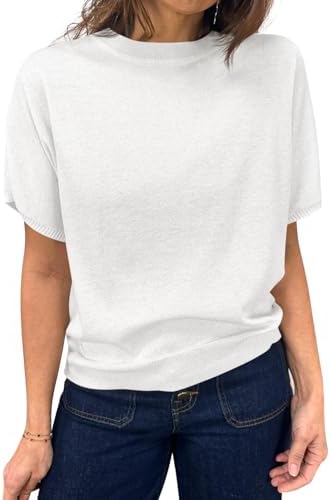 Saodimallsu Women's Short Sleeve Crew Neck Knit Pullover Sweater | Casual Basic, Crew Neck, Loose Knit Pullover, Summer Lightweight