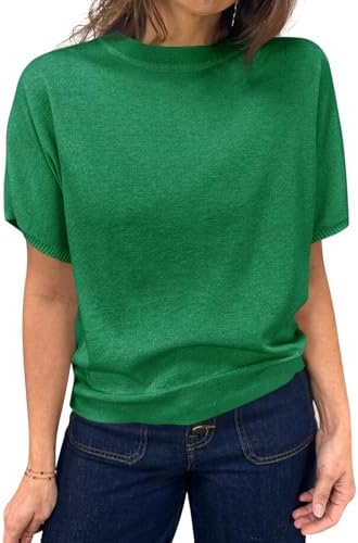 Saodimallsu Women's Short Sleeve Crew Neck Knit Pullover Sweater | Casual Basic, Crew Neck, Loose Knit Pullover, Summer Lightweight