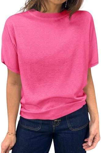 Saodimallsu Women's Short Sleeve Crew Neck Knit Pullover Sweater | Casual Basic, Crew Neck, Loose Knit Pullover, Summer Lightweight