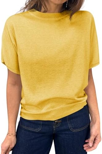 Saodimallsu Women's Short Sleeve Crew Neck Knit Pullover Sweater | Casual Basic, Crew Neck, Loose Knit Pullover, Summer Lightweight
