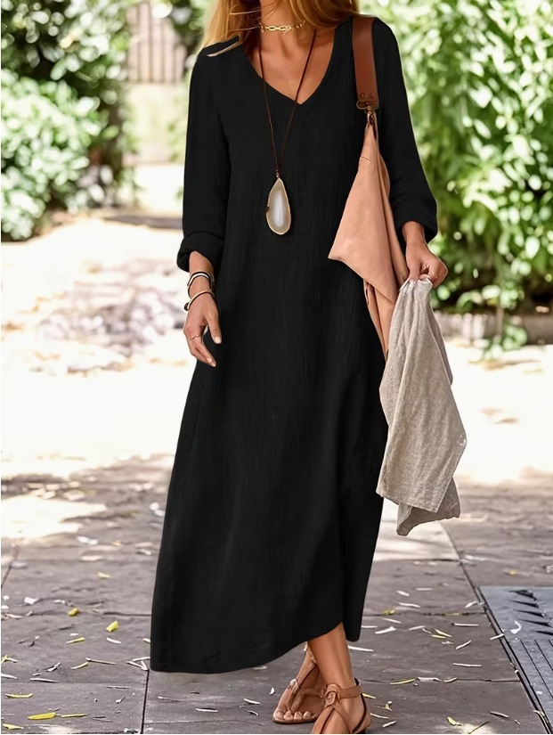 Women's Spring/Autumn V-Neck Vacation Style Long Sleeve Dress