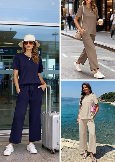 🔥CLEARANCE SALE🔥Women's Basic Short Sleeve Wide Leg Pant Set