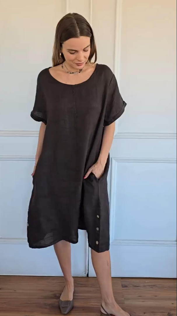 🔥CLEARANCE SALE🔥Relax‑Fit Cotton‑Linen Midi Dress
