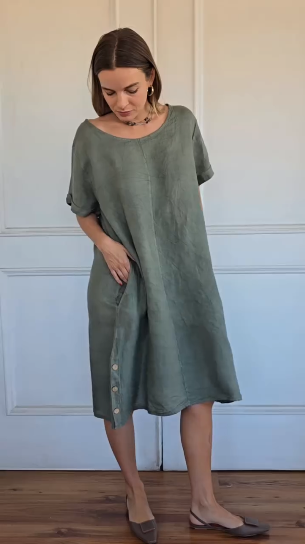 🔥CLEARANCE SALE🔥Relax‑Fit Cotton‑Linen Midi Dress