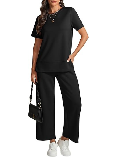 🔥CLEARANCE SALE🔥Women's Basic Short Sleeve Wide Leg Pant Set