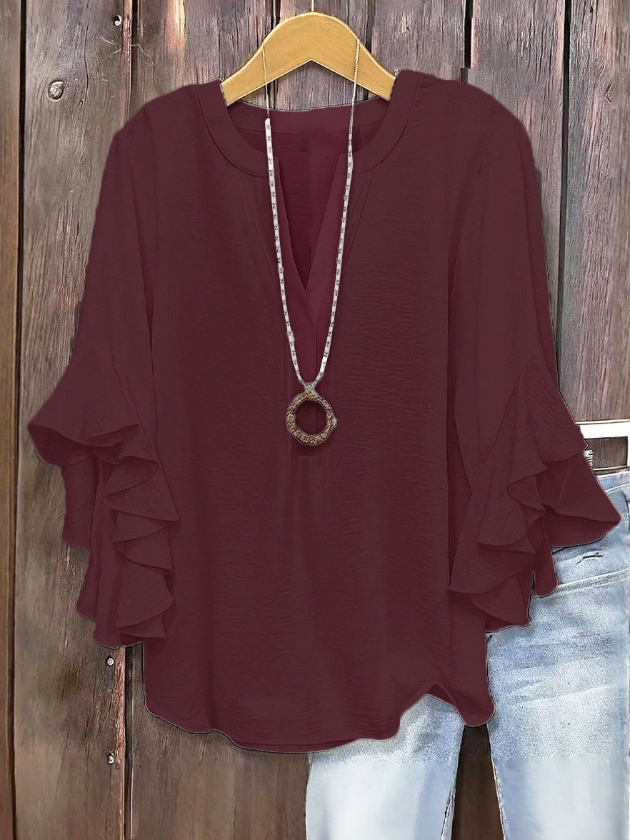 🍃 Plus Size Women's Floral V-Neck Blouse Flowy Ruffled Sleeve Top for Arm & Tummy Flattering Lightweight Casual Summer Shirt ☀️