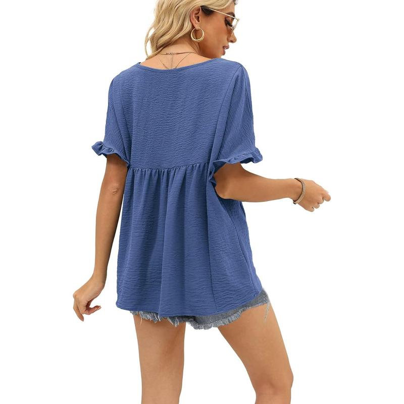 💖LAST DAY SALE 60% OFF💷👕Women's Tops Casual V Neck Ruffle Sleeve T Shirts Babydoll Loose Fit Peplum Top🌿
