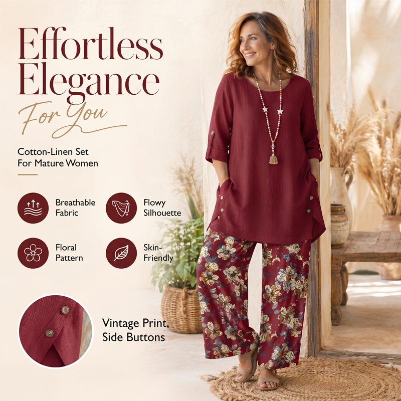 🔥CLEARANCE SALE🔥Women's Cotton Linen Half Sleeve Top ＆ Pants Set