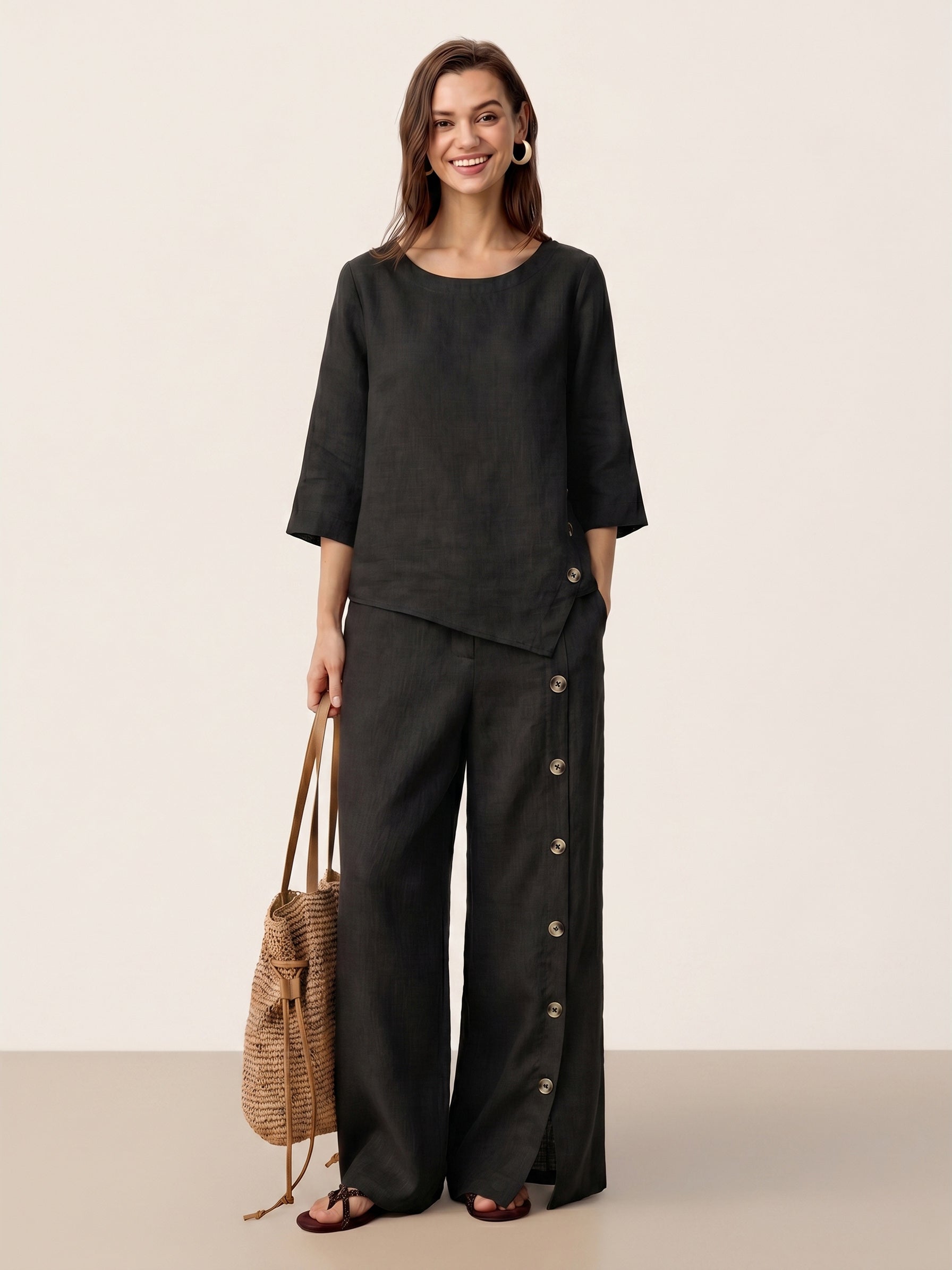 Casual two-piece set: linen cotton top and trousers – create a stylish look in 5 seconds