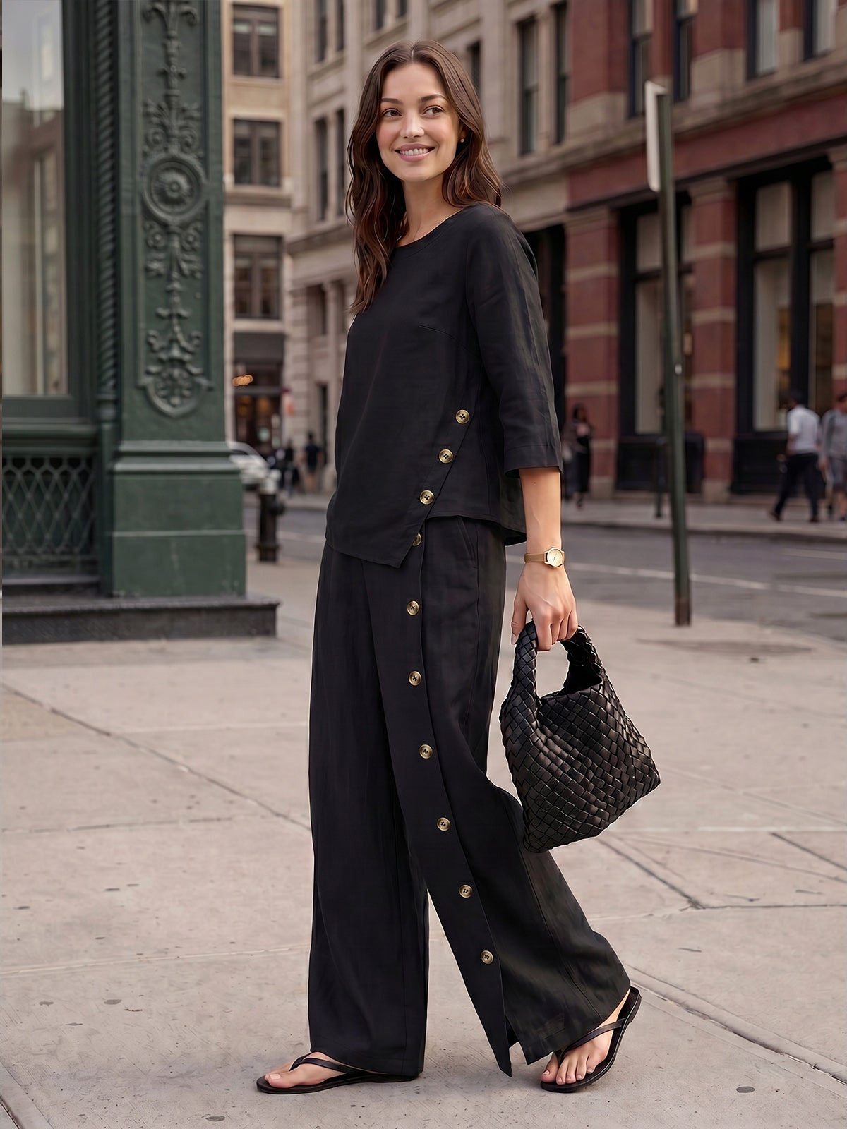 Casual two-piece set: linen cotton top and trousers – create a stylish look in 5 seconds