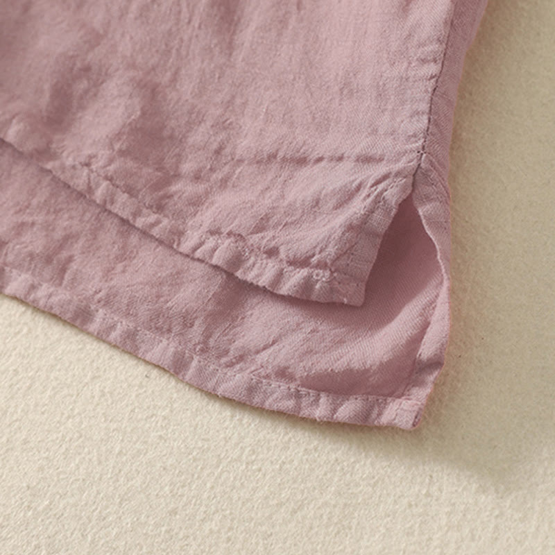 Summer Plain Red Buttons Short Sleeve Women's Shirt