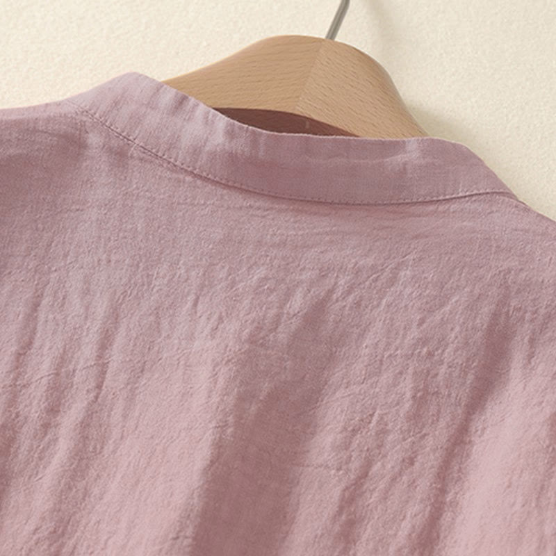 Summer Plain Red Buttons Short Sleeve Women's Shirt