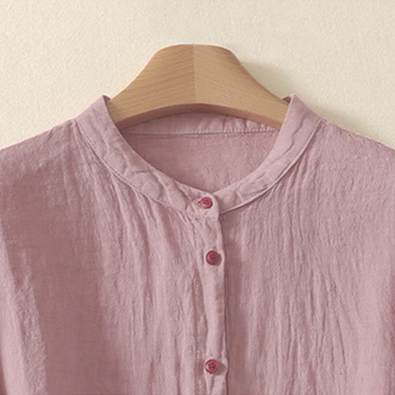 Summer Plain Red Buttons Short Sleeve Women's Shirt
