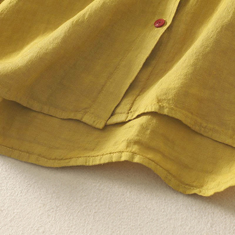Summer Plain Red Buttons Short Sleeve Women's Shirt