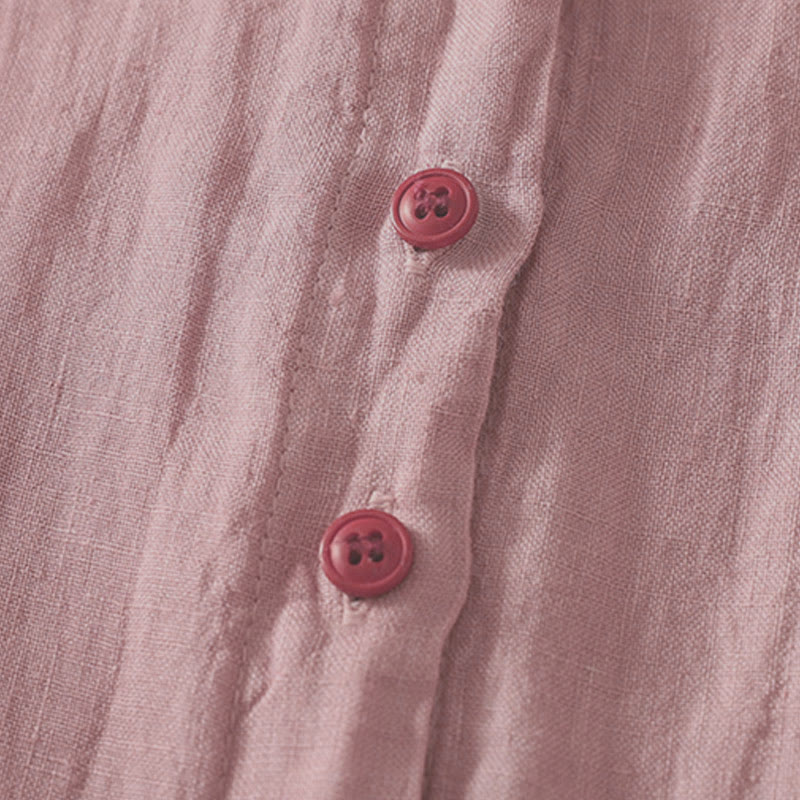Summer Plain Red Buttons Short Sleeve Women's Shirt