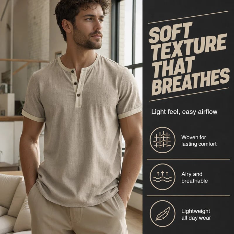 Men's Short Sleeve Breathable Henley Shirt