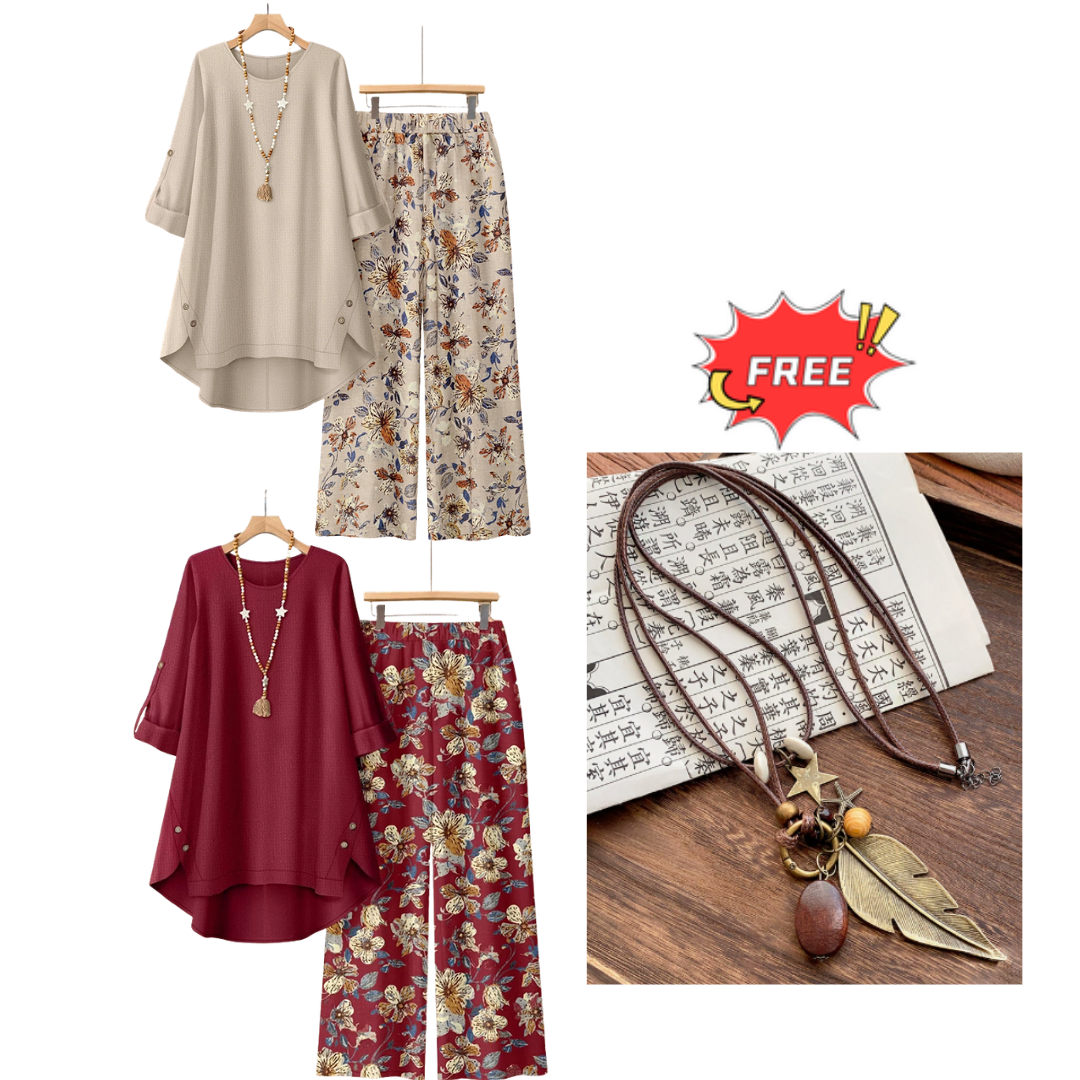 🔥CLEARANCE SALE🔥Women's Cotton Linen Half Sleeve Top ＆ Pants Set