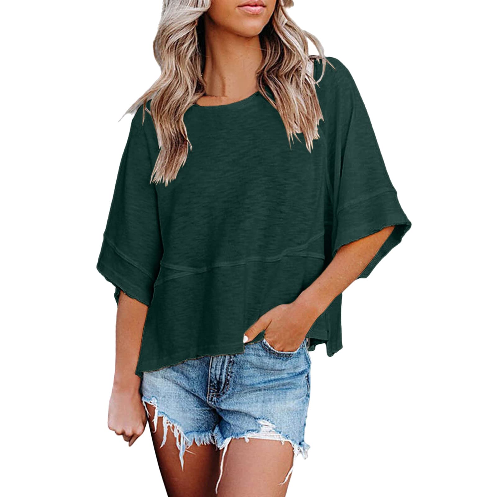 Limited time sale🔥Women's Summer Casual Crewneck Batwing Half Sleeve Tee