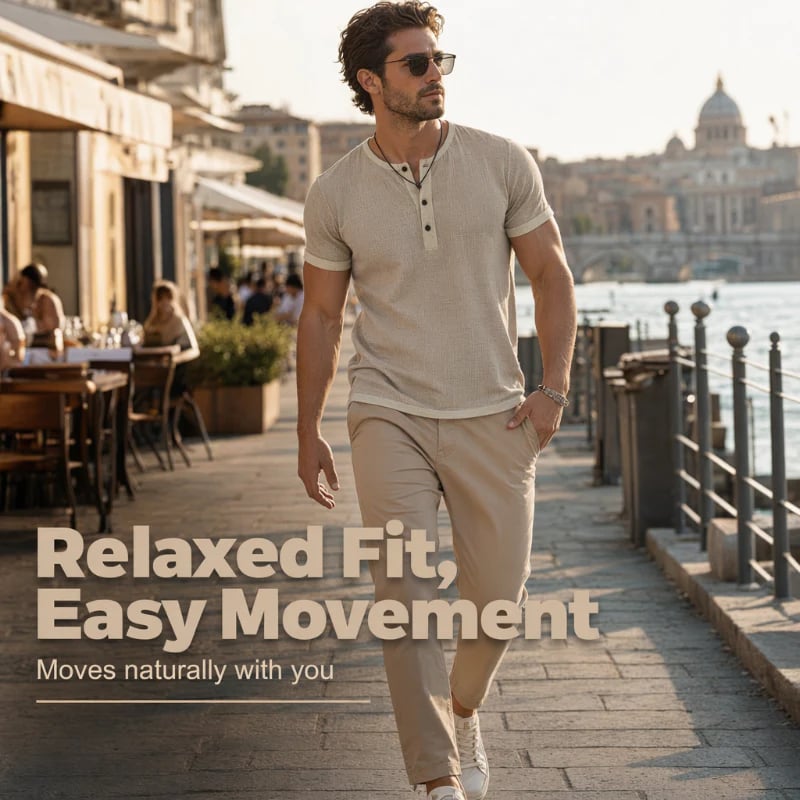 Men's Short Sleeve Breathable Henley Shirt