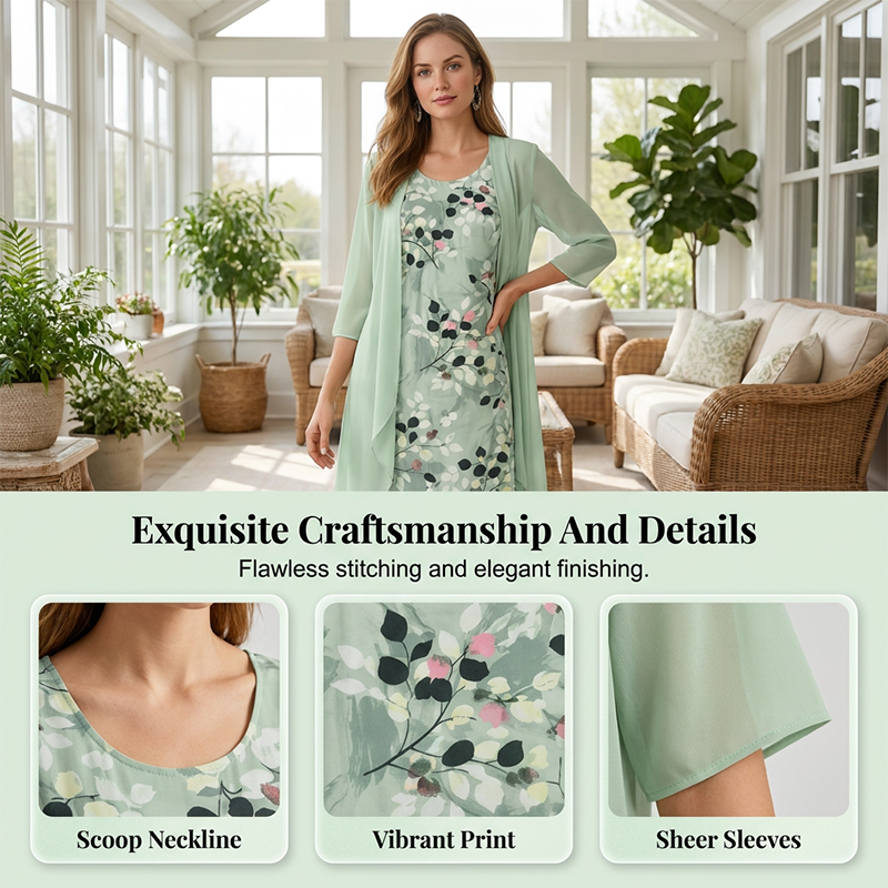 🔥CLEARANCE SALE🔥Women's Elegant Chiffon Dress & Cardigan 2-Piece Set