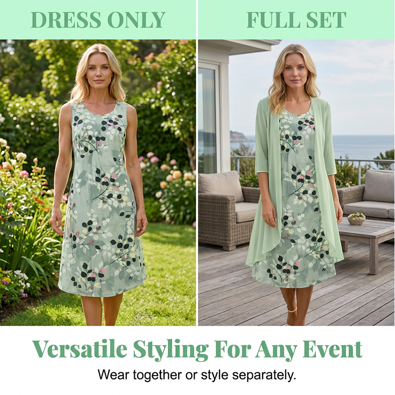 🔥CLEARANCE SALE🔥Women's Elegant Chiffon Dress & Cardigan 2-Piece Set