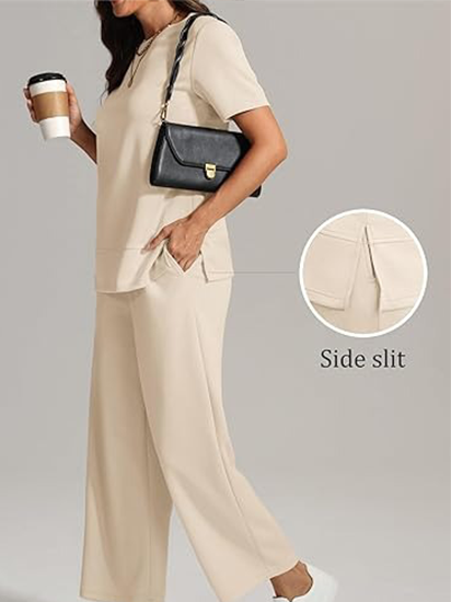 🔥CLEARANCE SALE🔥Women's Basic Short Sleeve Wide Leg Pant Set